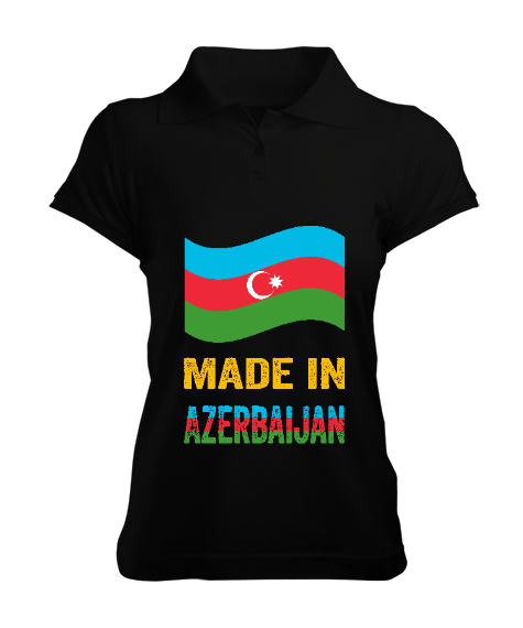 Tisho - Azerbaycan,Azerbaijan,Azerbaycan Bayrağı,Azerbaycan logosu. Siyah Kadın Polo Yaka Tişört