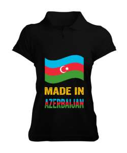 Azerbaycan,Azerbaijan,Azerbaycan Bayrağı,Azerbaycan logosu. Siyah Kadın Polo Yaka Tişört