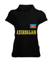 Azerbaycan,Azerbaijan,Azerbaycan Bayrağı,Azerbaycan logosu. Siyah Kadın Polo Yaka Tişört - Thumbnail