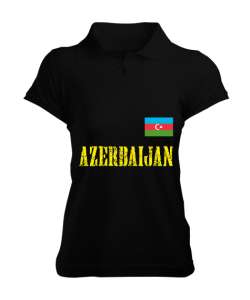 Azerbaycan,Azerbaijan,Azerbaycan Bayrağı,Azerbaycan logosu. Siyah Kadın Polo Yaka Tişört