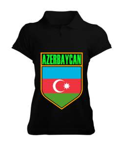 Azerbaycan,Azerbaijan,Azerbaycan Bayrağı,Azerbaycan logosu. Siyah Kadın Polo Yaka Tişört