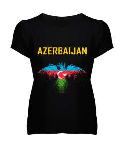 Azerbaycan,Azerbaijan,Azerbaycan Bayrağı,Azerbaycan logosu. Siyah Kadın V Yaka Tişört