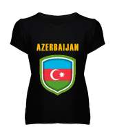 Azerbaycan,Azerbaijan,Azerbaycan Bayrağı,Azerbaycan logosu. Siyah Kadın V Yaka Tişört - Thumbnail