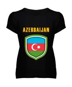 Azerbaycan,Azerbaijan,Azerbaycan Bayrağı,Azerbaycan logosu. Siyah Kadın V Yaka Tişört