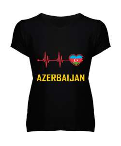 Azerbaycan,Azerbaijan,Azerbaycan Bayrağı,Azerbaycan logosu. Siyah Kadın V Yaka Tişört