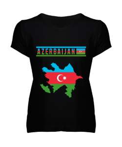 Azerbaycan,Azerbaijan,Azerbaycan Bayrağı,Azerbaycan logosu. Siyah Kadın V Yaka Tişört