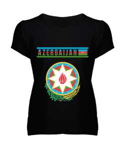 Azerbaycan,Azerbaijan,Azerbaycan Bayrağı,Azerbaycan logosu. Siyah Kadın V Yaka Tişört