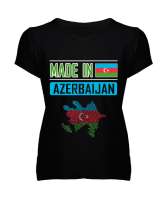 Azerbaycan,Azerbaijan,Azerbaycan Bayrağı,Azerbaycan logosu. Siyah Kadın V Yaka Tişört - Thumbnail