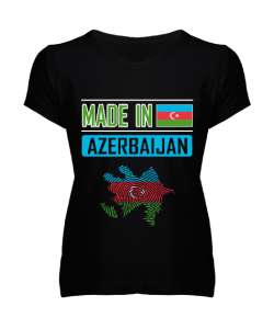 Azerbaycan,Azerbaijan,Azerbaycan Bayrağı,Azerbaycan logosu. Siyah Kadın V Yaka Tişört