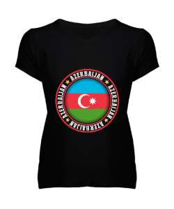 Azerbaycan,Azerbaijan,Azerbaycan Bayrağı,Azerbaycan logosu. Siyah Kadın V Yaka Tişört