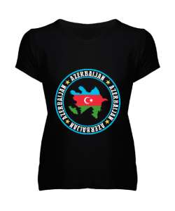 Azerbaycan,Azerbaijan,Azerbaycan Bayrağı,Azerbaycan logosu. Siyah Kadın V Yaka Tişört