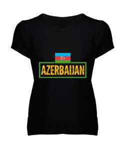 Azerbaycan,Azerbaijan,Azerbaycan Bayrağı,Azerbaycan logosu. Siyah Kadın V Yaka Tişört