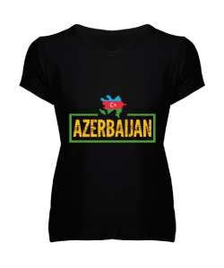 Azerbaycan,Azerbaijan,Azerbaycan Bayrağı,Azerbaycan logosu. Siyah Kadın V Yaka Tişört