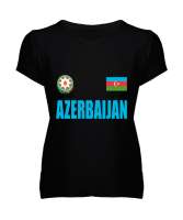 Azerbaycan,Azerbaijan,Azerbaycan Bayrağı,Azerbaycan logosu. Siyah Kadın V Yaka Tişört - Thumbnail