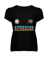 Azerbaycan,Azerbaijan,Azerbaycan Bayrağı,Azerbaycan logosu. Siyah Kadın V Yaka Tişört - Thumbnail