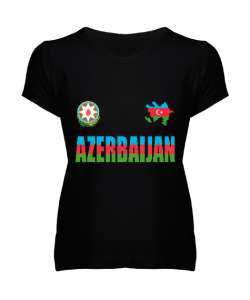 Azerbaycan,Azerbaijan,Azerbaycan Bayrağı,Azerbaycan logosu. Siyah Kadın V Yaka Tişört