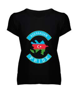 Azerbaycan,Azerbaijan,Azerbaycan Bayrağı,Azerbaycan logosu. Siyah Kadın V Yaka Tişört