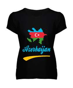 Azerbaycan,Azerbaijan,Azerbaycan Bayrağı,Azerbaycan logosu. Siyah Kadın V Yaka Tişört