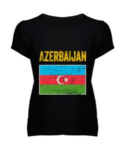 Azerbaycan,Azerbaijan,Azerbaycan Bayrağı,Azerbaycan logosu. Siyah Kadın V Yaka Tişört