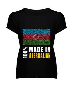 Azerbaycan,Azerbaijan,Azerbaycan Bayrağı,Azerbaycan logosu. Siyah Kadın V Yaka Tişört