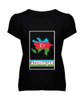 Azerbaycan,Azerbaijan,Azerbaycan Bayrağı,Azerbaycan logosu. Siyah Kadın V Yaka Tişört - Thumbnail