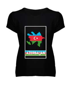 Azerbaycan,Azerbaijan,Azerbaycan Bayrağı,Azerbaycan logosu. Siyah Kadın V Yaka Tişört