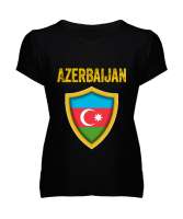 Azerbaycan,Azerbaijan,Azerbaycan Bayrağı,Azerbaycan logosu. Siyah Kadın V Yaka Tişört - Thumbnail