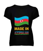 Azerbaycan,Azerbaijan,Azerbaycan Bayrağı,Azerbaycan logosu. Siyah Kadın V Yaka Tişört - Thumbnail