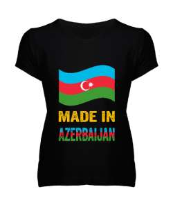 Azerbaycan,Azerbaijan,Azerbaycan Bayrağı,Azerbaycan logosu. Siyah Kadın V Yaka Tişört