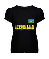 Azerbaycan,Azerbaijan,Azerbaycan Bayrağı,Azerbaycan logosu. Siyah Kadın V Yaka Tişört - Thumbnail