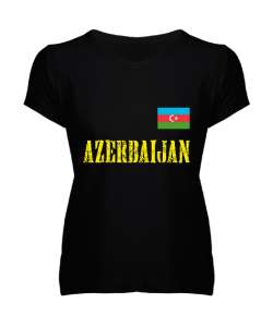 Azerbaycan,Azerbaijan,Azerbaycan Bayrağı,Azerbaycan logosu. Siyah Kadın V Yaka Tişört