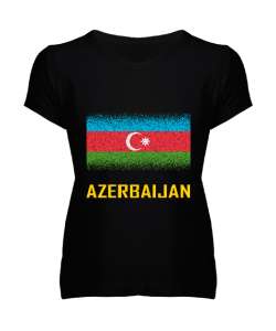 Azerbaycan,Azerbaijan,Azerbaycan Bayrağı,Azerbaycan logosu. Siyah Kadın V Yaka Tişört