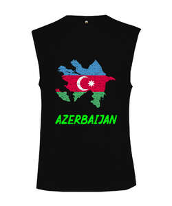 Azerbaycan,Azerbaijan,Azerbaycan Bayrağı,Azerbaycan logosu. Siyah Kesik Kol Unisex Tişört