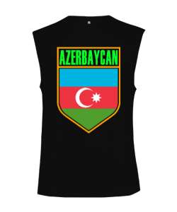 Azerbaycan,Azerbaijan,Azerbaycan Bayrağı,Azerbaycan logosu. Siyah Kesik Kol Unisex Tişört