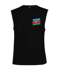 Azerbaycan,Azerbaijan,Azerbaycan Bayrağı,Azerbaycan logosu. Siyah Kesik Kol Unisex Tişört