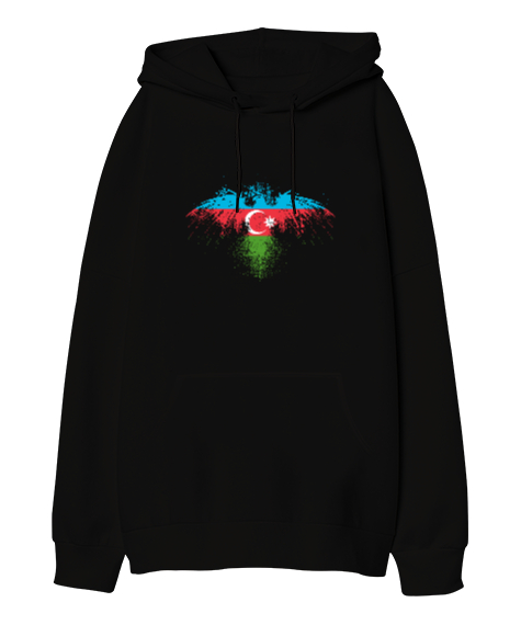 Tisho - Azerbaycan,Azerbaijan,Azerbaycan Bayrağı,Azerbaycan logosu. Siyah Oversize Unisex Kapüşonlu Sweatshirt