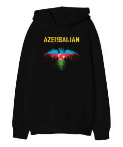 Azerbaycan,Azerbaijan,Azerbaycan Bayrağı,Azerbaycan logosu. Siyah Oversize Unisex Kapüşonlu Sweatshirt