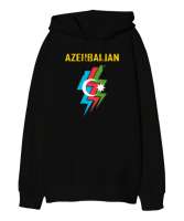 Azerbaycan,Azerbaijan,Azerbaycan Bayrağı,Azerbaycan logosu. Siyah Oversize Unisex Kapüşonlu Sweatshirt - Thumbnail