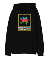 Azerbaycan,Azerbaijan,Azerbaycan Bayrağı,Azerbaycan logosu. Siyah Oversize Unisex Kapüşonlu Sweatshirt - Thumbnail