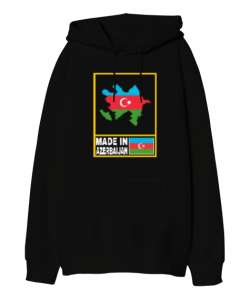 Azerbaycan,Azerbaijan,Azerbaycan Bayrağı,Azerbaycan logosu. Siyah Oversize Unisex Kapüşonlu Sweatshirt