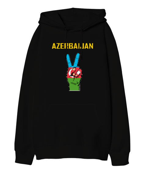 Tisho - Azerbaycan,Azerbaijan,Azerbaycan Bayrağı,Azerbaycan logosu. Siyah Oversize Unisex Kapüşonlu Sweatshirt