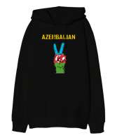 Azerbaycan,Azerbaijan,Azerbaycan Bayrağı,Azerbaycan logosu. Siyah Oversize Unisex Kapüşonlu Sweatshirt - Thumbnail