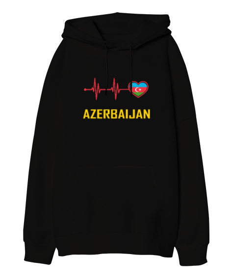 Tisho - Azerbaycan,Azerbaijan,Azerbaycan Bayrağı,Azerbaycan logosu. Siyah Oversize Unisex Kapüşonlu Sweatshirt