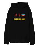 Azerbaycan,Azerbaijan,Azerbaycan Bayrağı,Azerbaycan logosu. Siyah Oversize Unisex Kapüşonlu Sweatshirt - Thumbnail