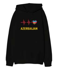 Azerbaycan,Azerbaijan,Azerbaycan Bayrağı,Azerbaycan logosu. Siyah Oversize Unisex Kapüşonlu Sweatshirt