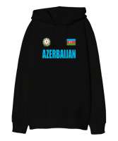 Azerbaycan,Azerbaijan,Azerbaycan Bayrağı,Azerbaycan logosu. Siyah Oversize Unisex Kapüşonlu Sweatshirt - Thumbnail