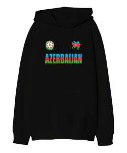 Azerbaycan,Azerbaijan,Azerbaycan Bayrağı,Azerbaycan logosu. Siyah Oversize Unisex Kapüşonlu Sweatshirt