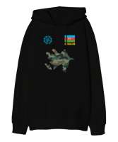 Azerbaycan,Azerbaijan,Azerbaycan Bayrağı,Azerbaycan logosu. Siyah Oversize Unisex Kapüşonlu Sweatshirt - Thumbnail