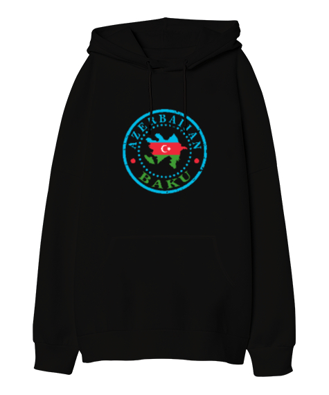 Tisho - Azerbaycan,Azerbaijan,Azerbaycan Bayrağı,Azerbaycan logosu. Siyah Oversize Unisex Kapüşonlu Sweatshirt