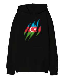 Azerbaycan,Azerbaijan,Azerbaycan Bayrağı,Azerbaycan logosu. Siyah Oversize Unisex Kapüşonlu Sweatshirt